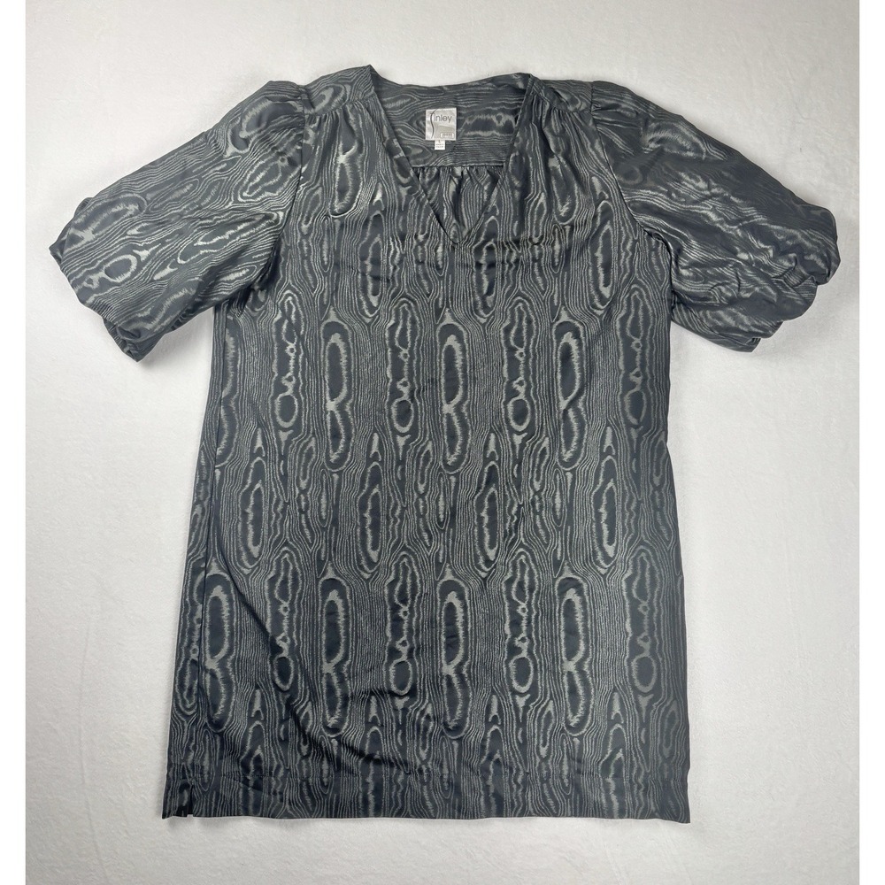 Finley Made in USA Woodgrain Puff Sleeve Tunic Dress Top Gray Size Large
